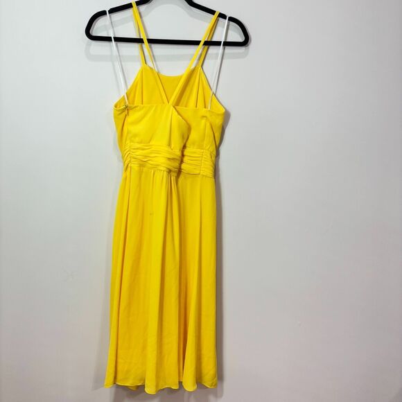 Nine West Yellow Halter Dress Size 8 Brocade Ruffles Flowy Swing Mod Retro - Picture 7 of 12